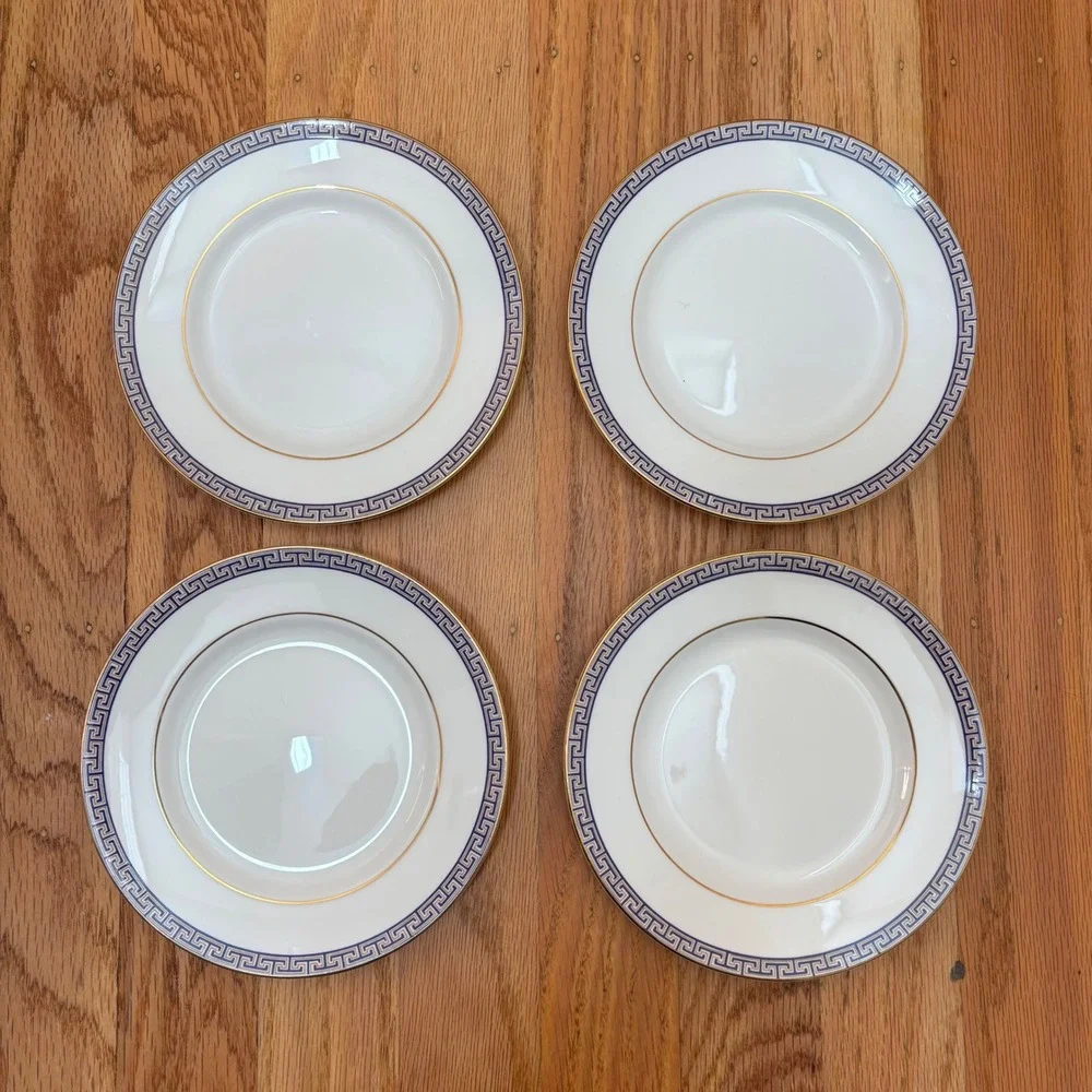 Wedgwood Palatia China Set 4 Bread Butter Plates Appetizer Greek‎ Key Excellent